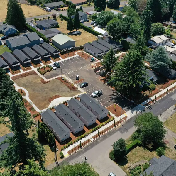 Aerial of a finished Wolf cottage community