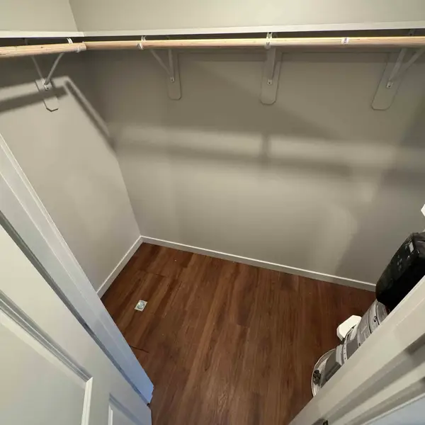 Empty closet with a wood hanging rod in a Wolf Model L