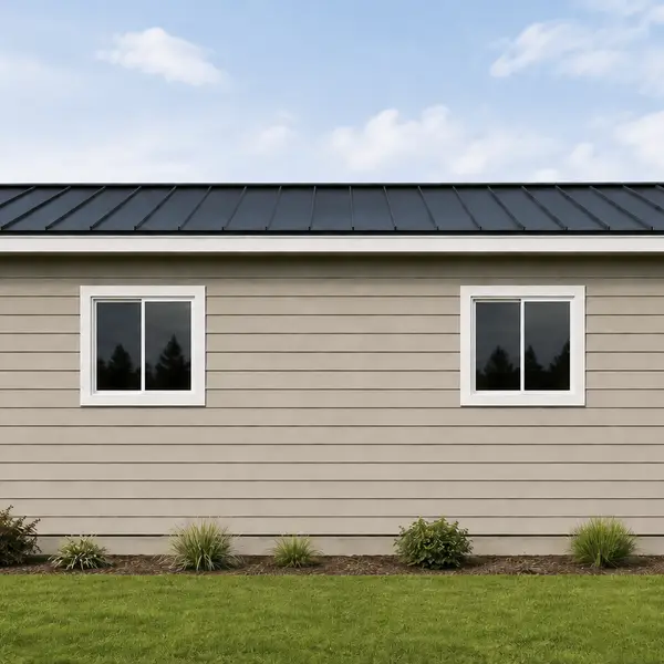 Rendering of the rear of the 24 x 24 Wolf garage with two 3 x 3 white vinyl windows