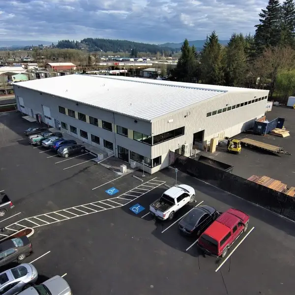 Aerial of the Wolf factory and its parking lot