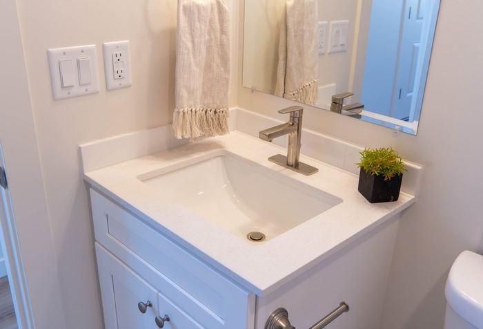 White Shaker vanity with a white top
