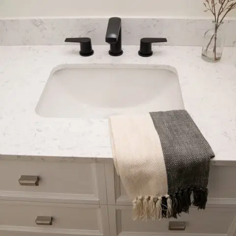 Bathroom vanity in a Wolf Model F home.
