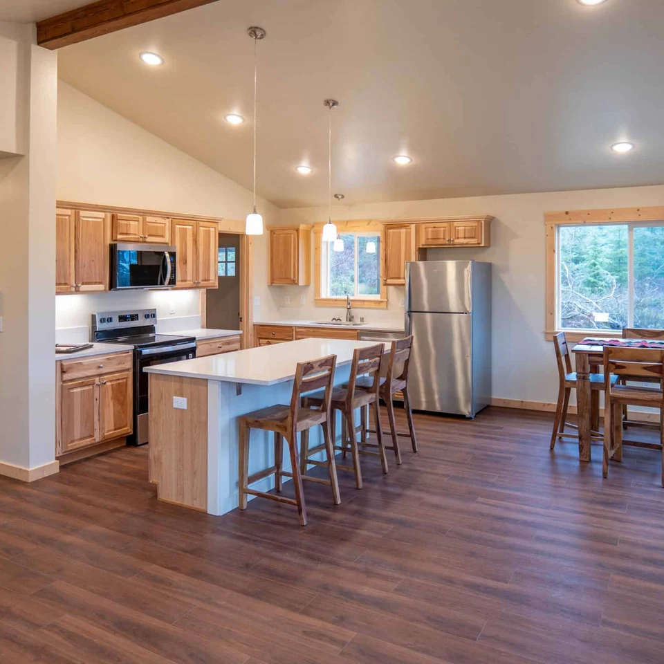 Island kitchen in a Wolf Model I home.