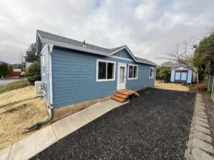 Blue and white Wolf Model C home.