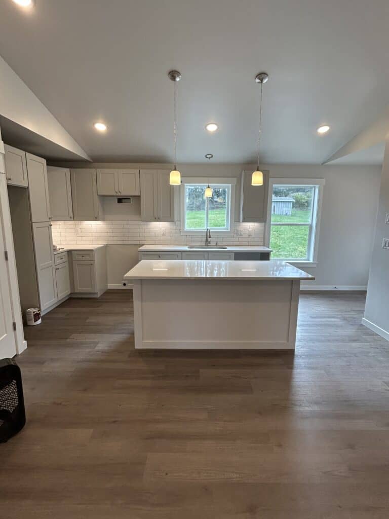 Kitchen island inside the Bainbridge Island Model J