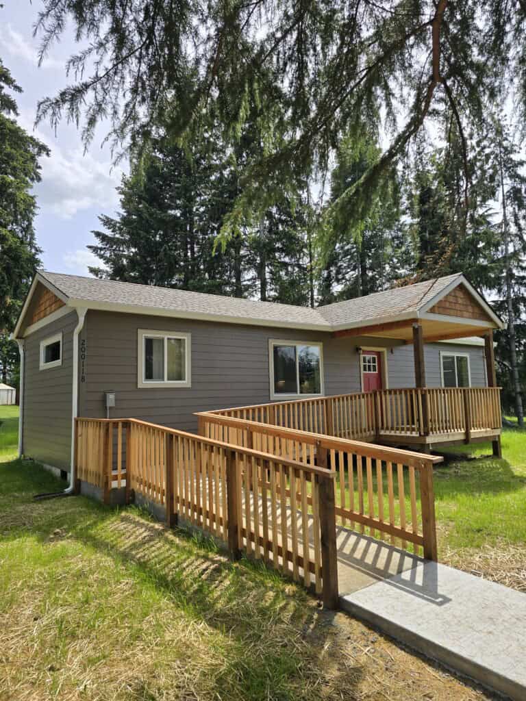 L-shaped ramped entry on a Wolf Model E home.