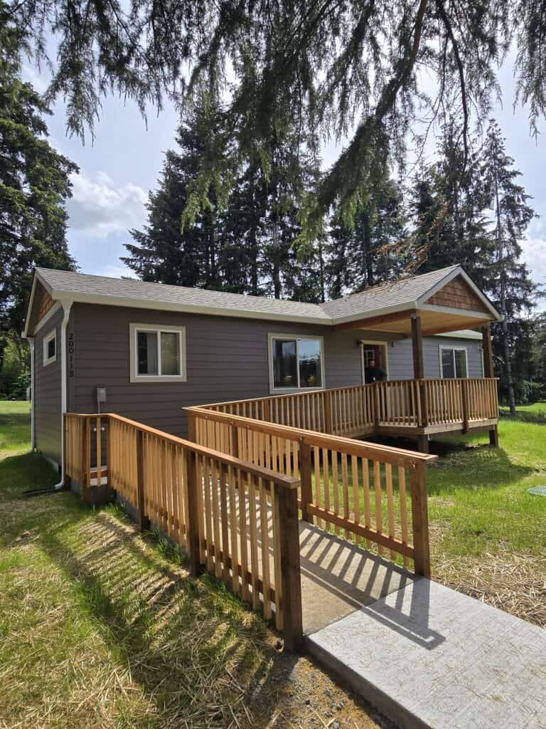 L-shaped ramped entry on a Wolf Model E home.