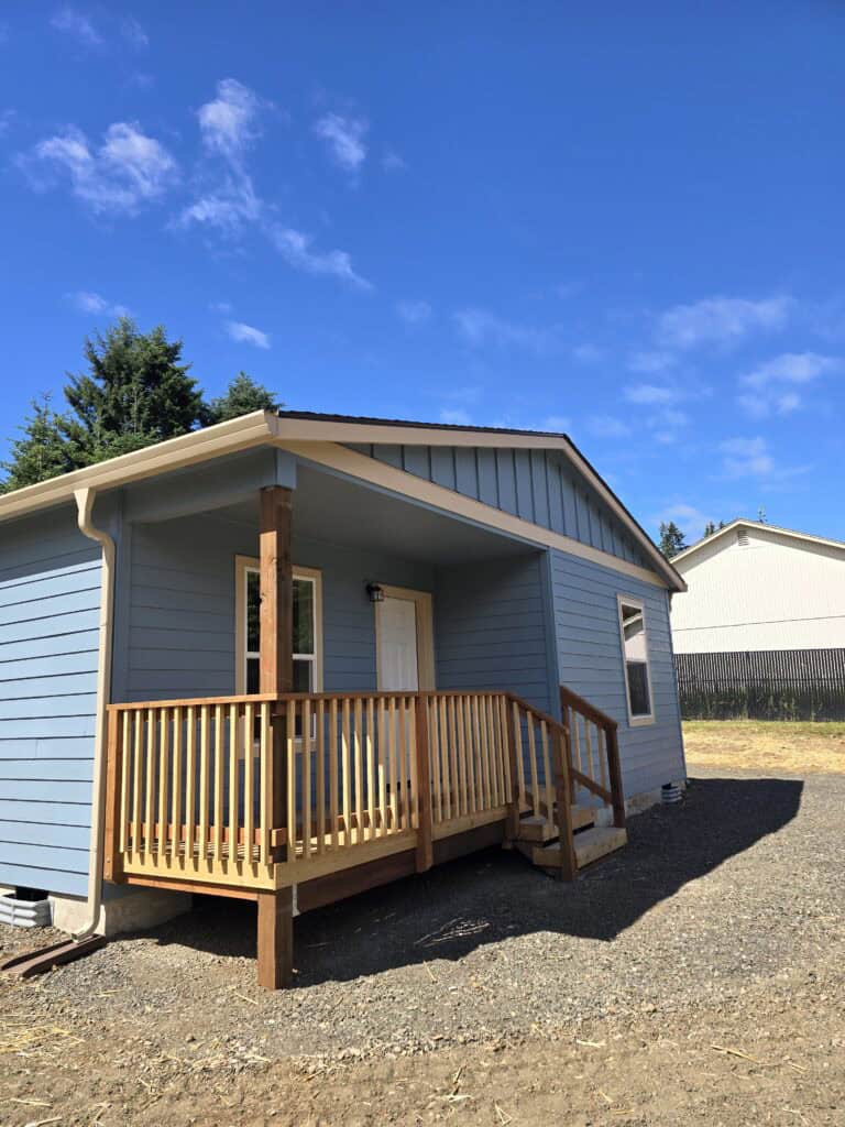 Built in front porch on a Wolf Model L ADU