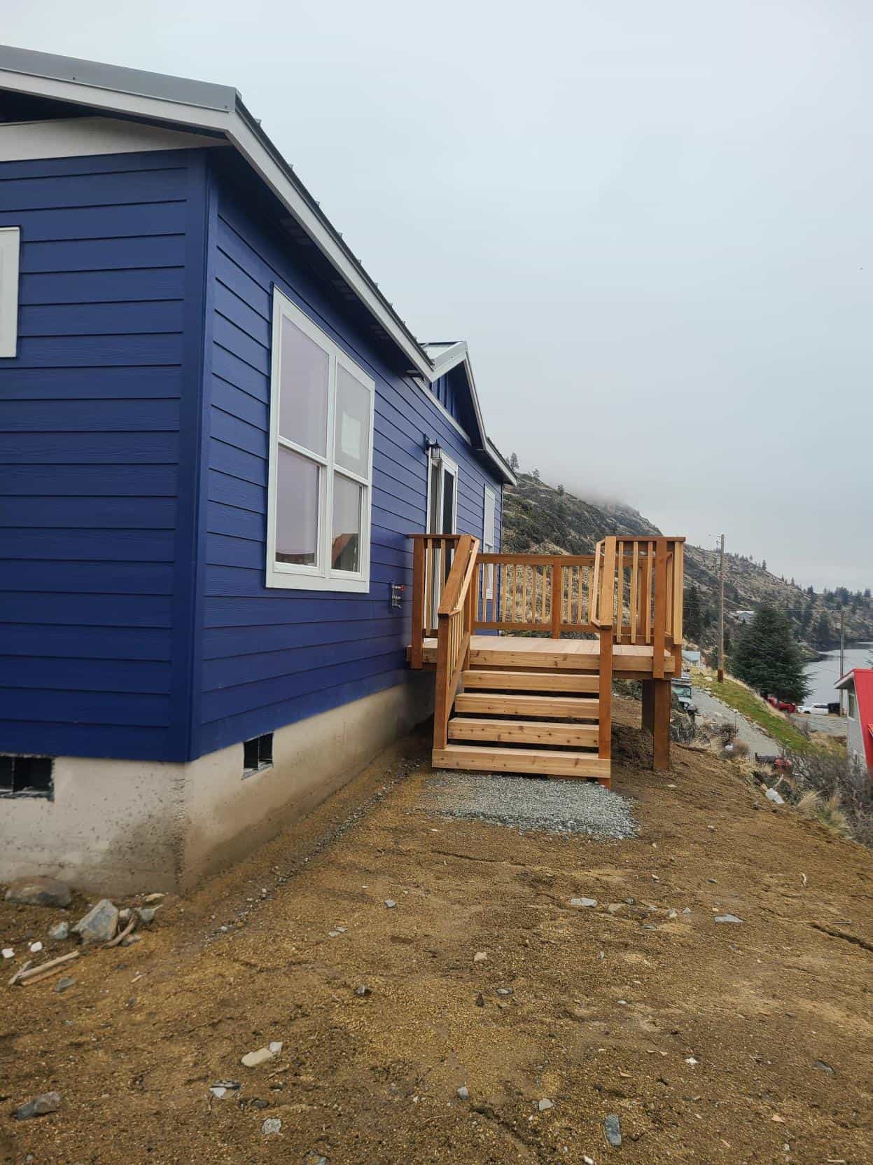 Deck off the rear entry of a Wolf Model J Modular Home on Lake Chelan in Manson WA
