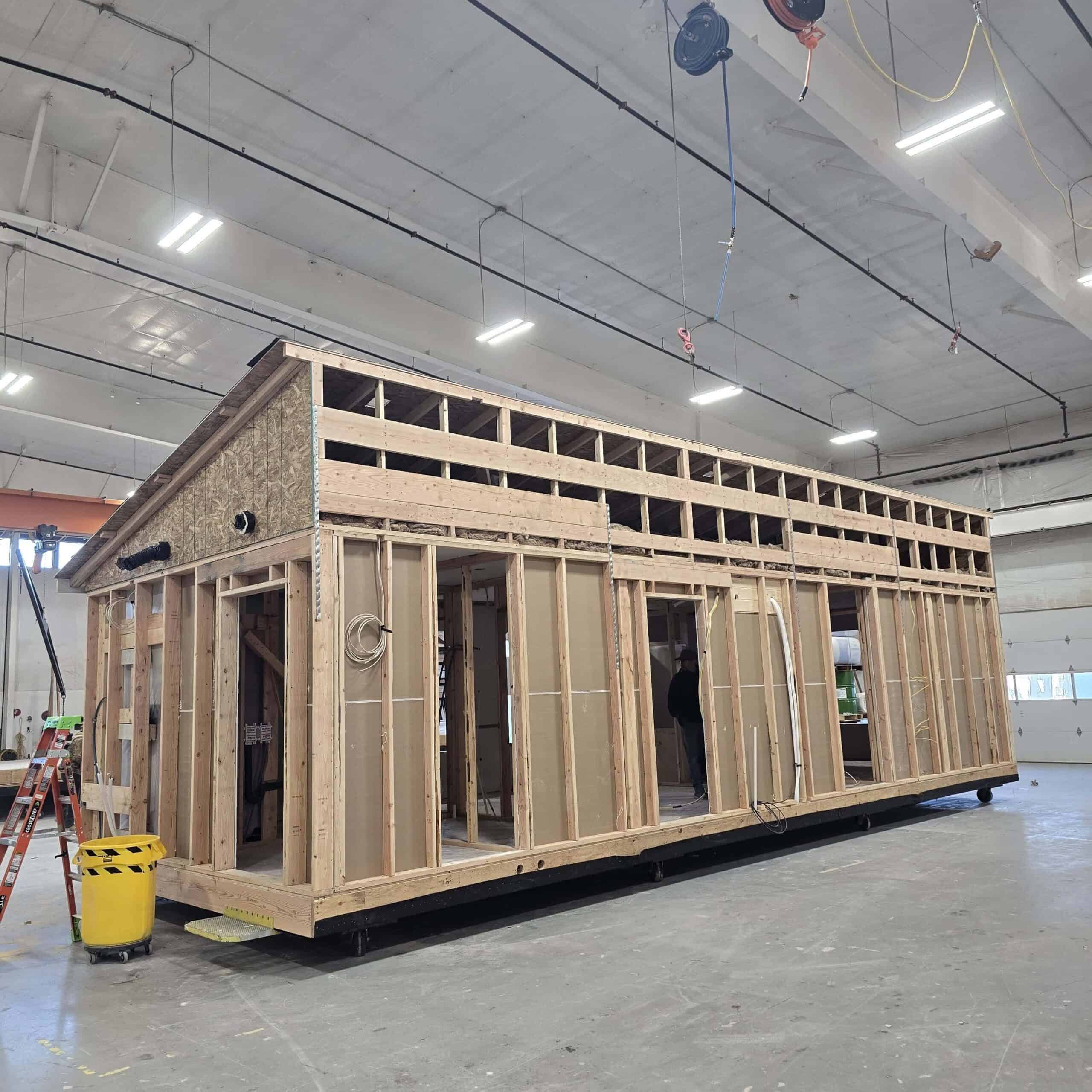 Wolf's First Model L modular home in progress on the shop floor.
